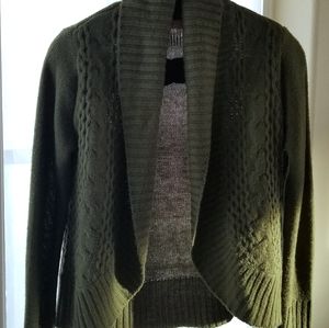 Women's Open Front Olive Green Knitted Cardigan